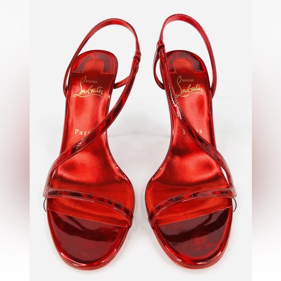 CHRISTIAN LOUBOUTIN Rosalie Metallic Patent Leather Stiletto Sandals Size 38.5 - Picture 11 of 14